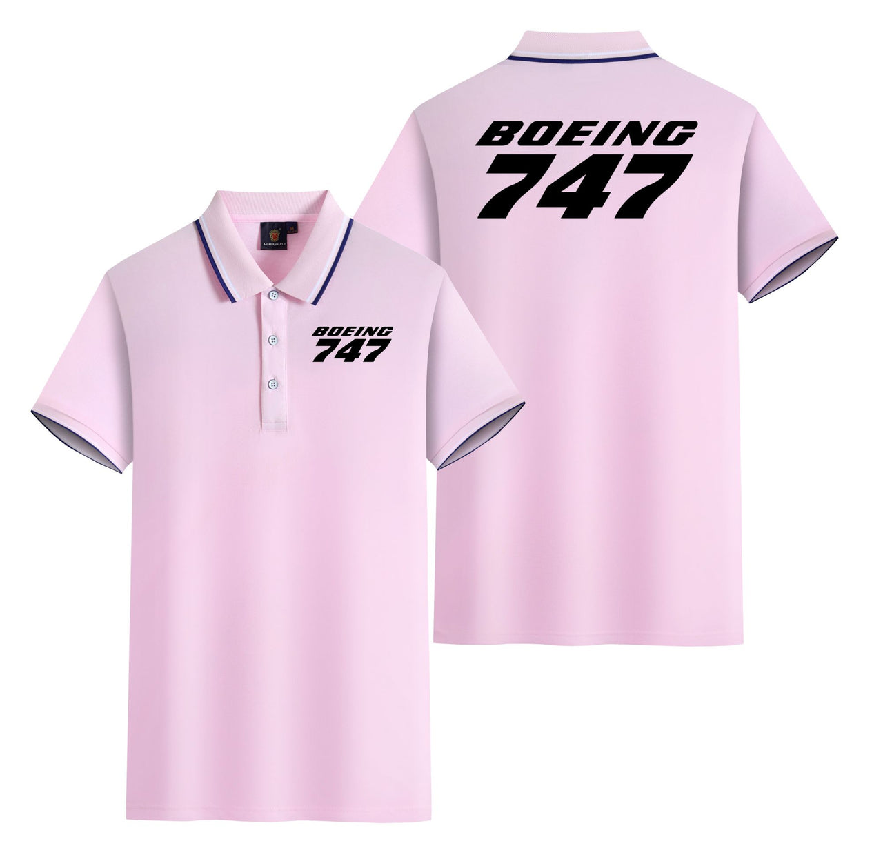 Boeing 747 & Text Designed Stylish Polo T-Shirts (Double-Side)