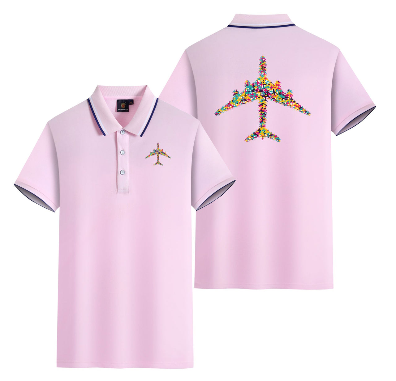 Colourful Airplane Designed Stylish Polo T-Shirts (Double-Side)