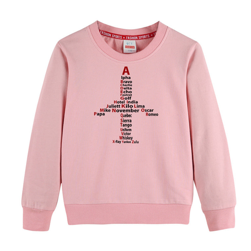 Airplane Shape Aviation Alphabet Designed "CHILDREN" Sweatshirts