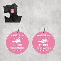 Thumbnail for People Fly Planes Pilots Fly Helicopters Designed Wooden Drop Earrings