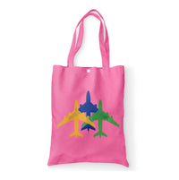 Thumbnail for Colourful 3 Airplanes Designed Tote Bags