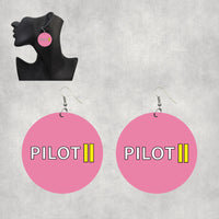 Thumbnail for Pilot & Stripes (2 Lines) Designed Wooden Drop Earrings