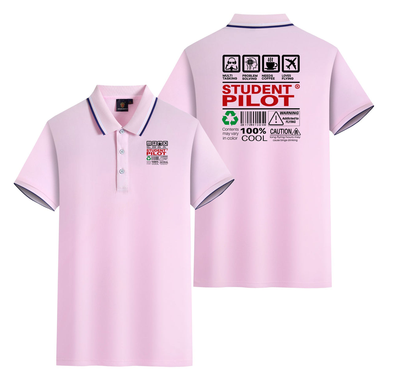Student Pilot Label Designed Stylish Polo T-Shirts (Double-Side)