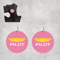 Thumbnail for Pilot & Badge Designed Wooden Drop Earrings