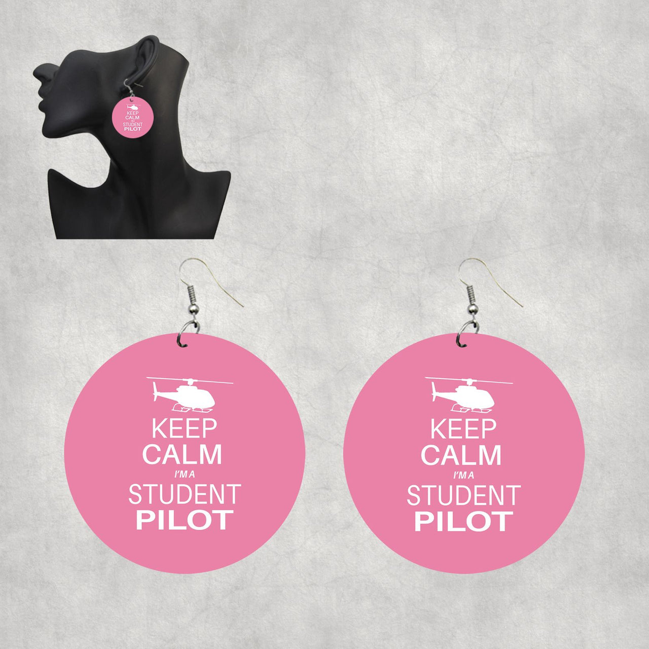 Student Pilot (Helicopter) Designed Wooden Drop Earrings