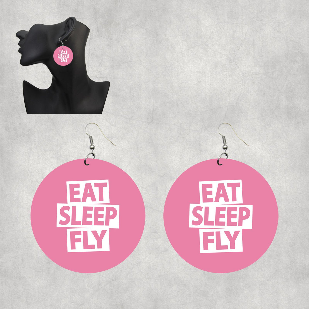 Eat Sleep Fly Designed Wooden Drop Earrings