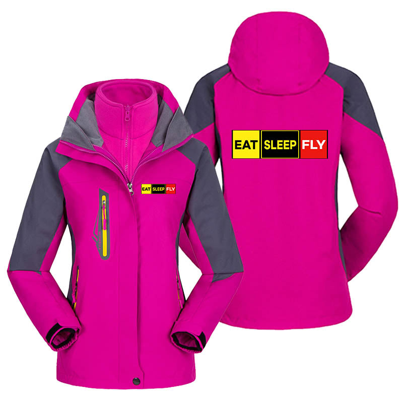 Eat Sleep Fly (Colourful) Designed Thick "WOMEN" Skiing Jackets