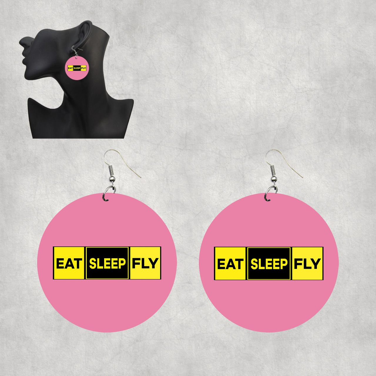 Eat Sleep Fly (Colourful) Designed Wooden Drop Earrings