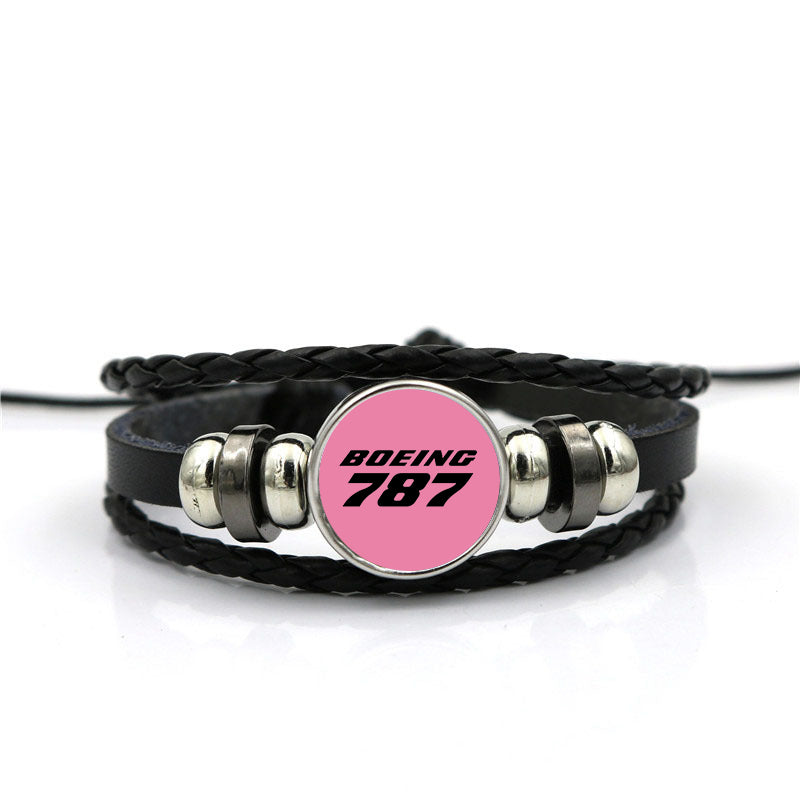 Boeing 787 & Text Designed Leather Bracelets