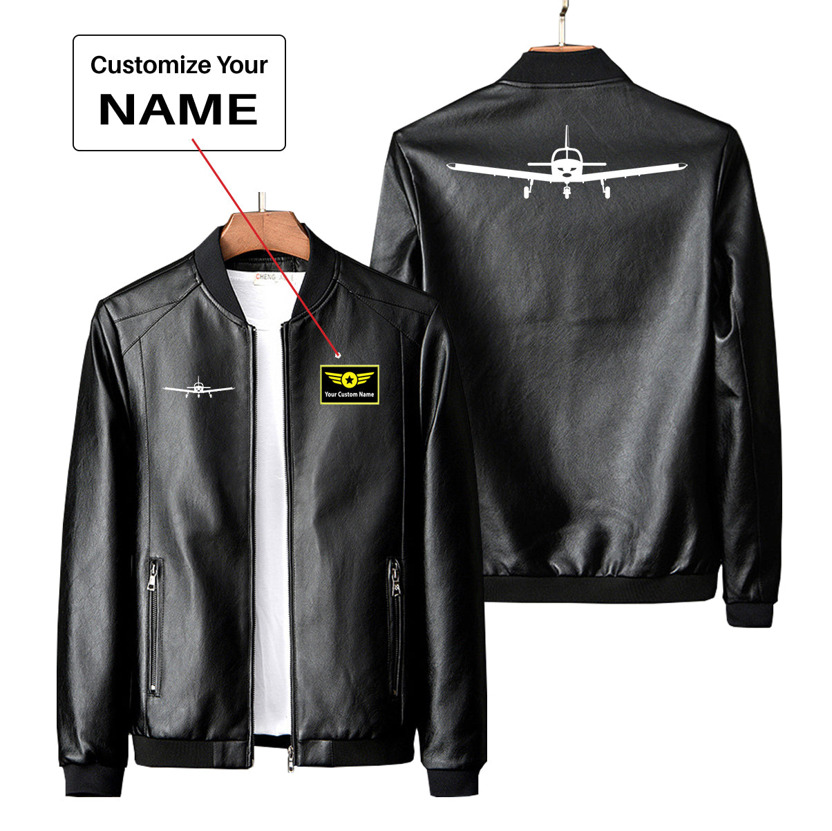 Piper PA28 Silhouette Plane Designed PU Leather Jackets