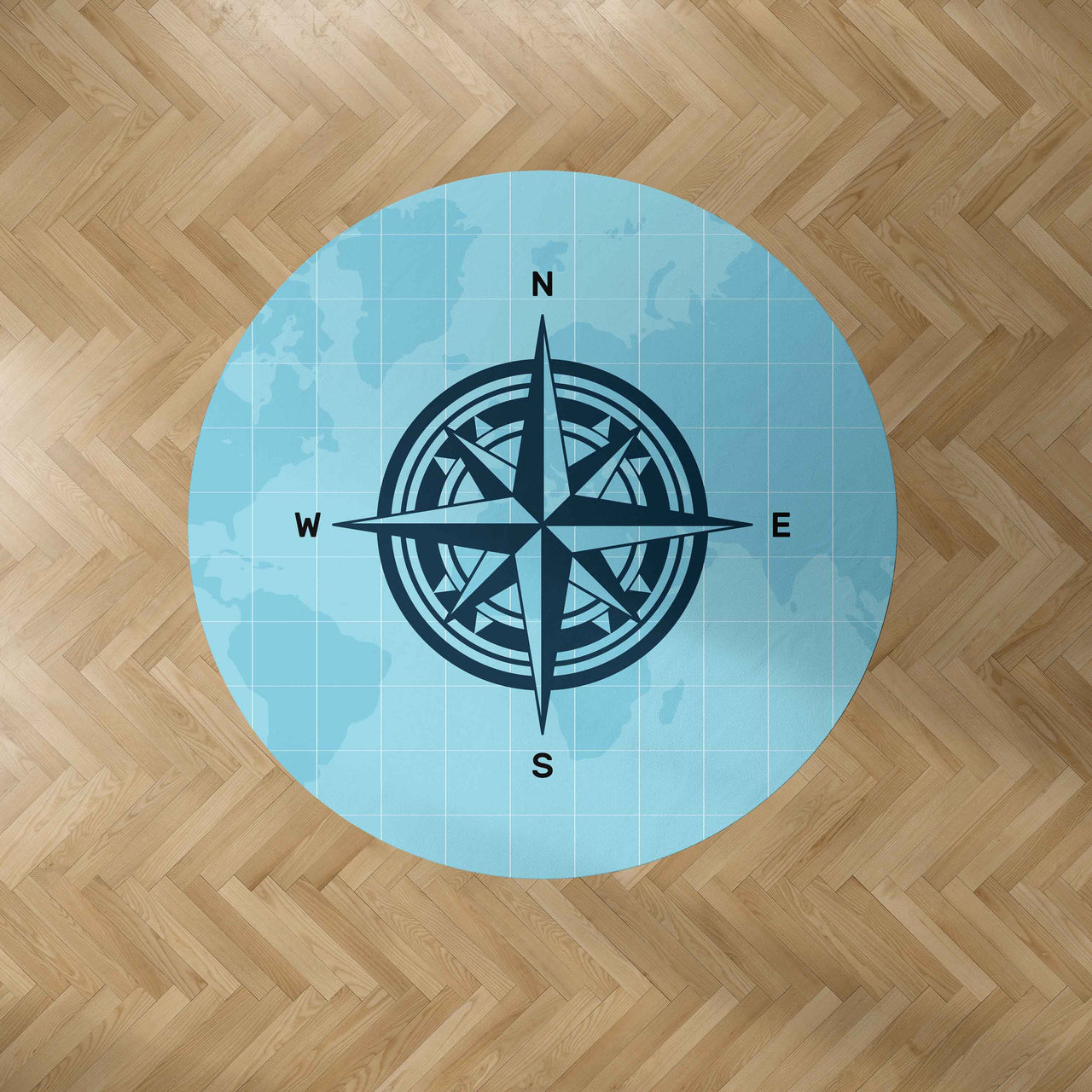 Plain Designed Blue Compass Carpet & Floor Mats (Round)