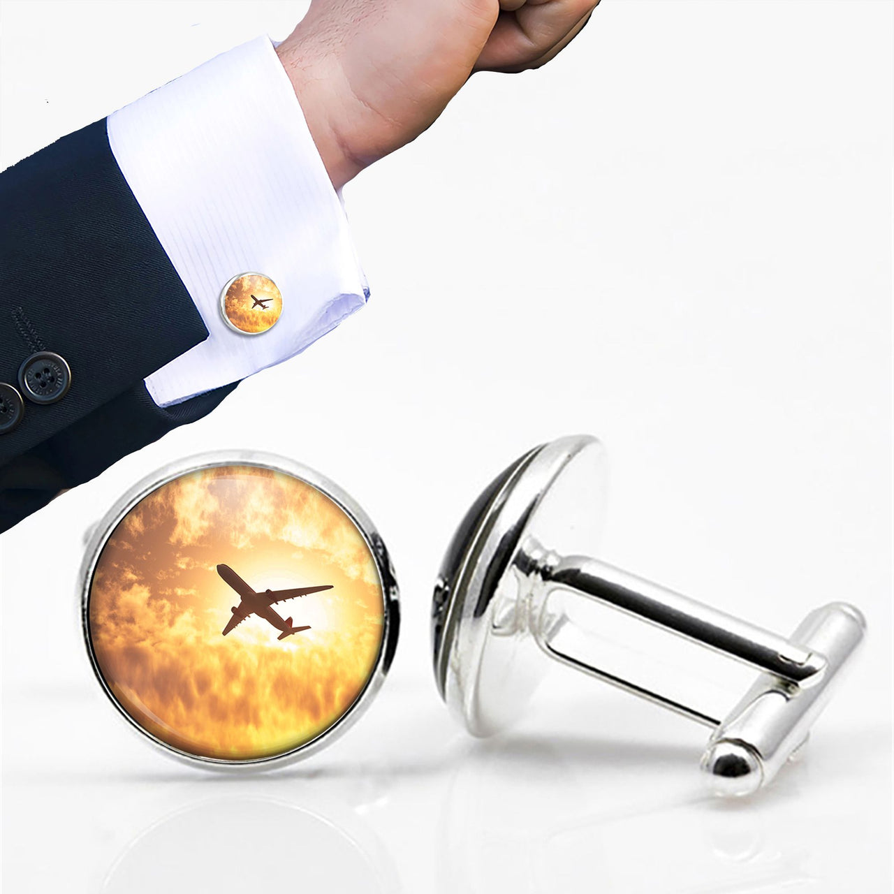 Plane Passing By Designed Cuff Links