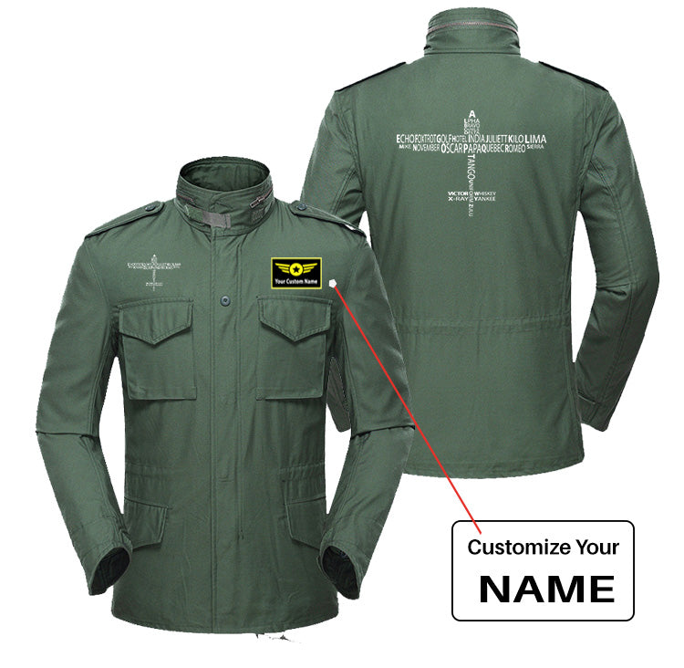 Propeller Shape Aviation Alphabet Designed Military Coats