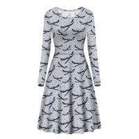 Thumbnail for Propellers & Stars Designed Long Sleeve Women Midi Dress