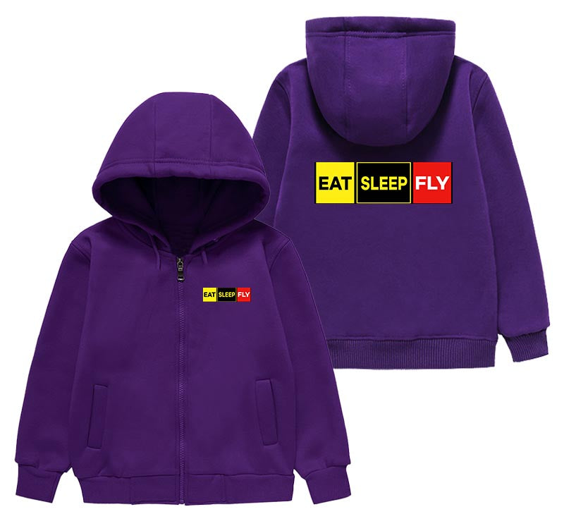 Eat Sleep Fly (Colourful) Designed "CHILDREN" Zipped Hoodies