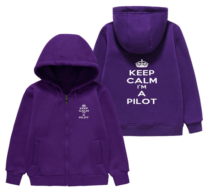 Keep Calm I'm a Pilot Designed "CHILDREN" Zipped Hoodies