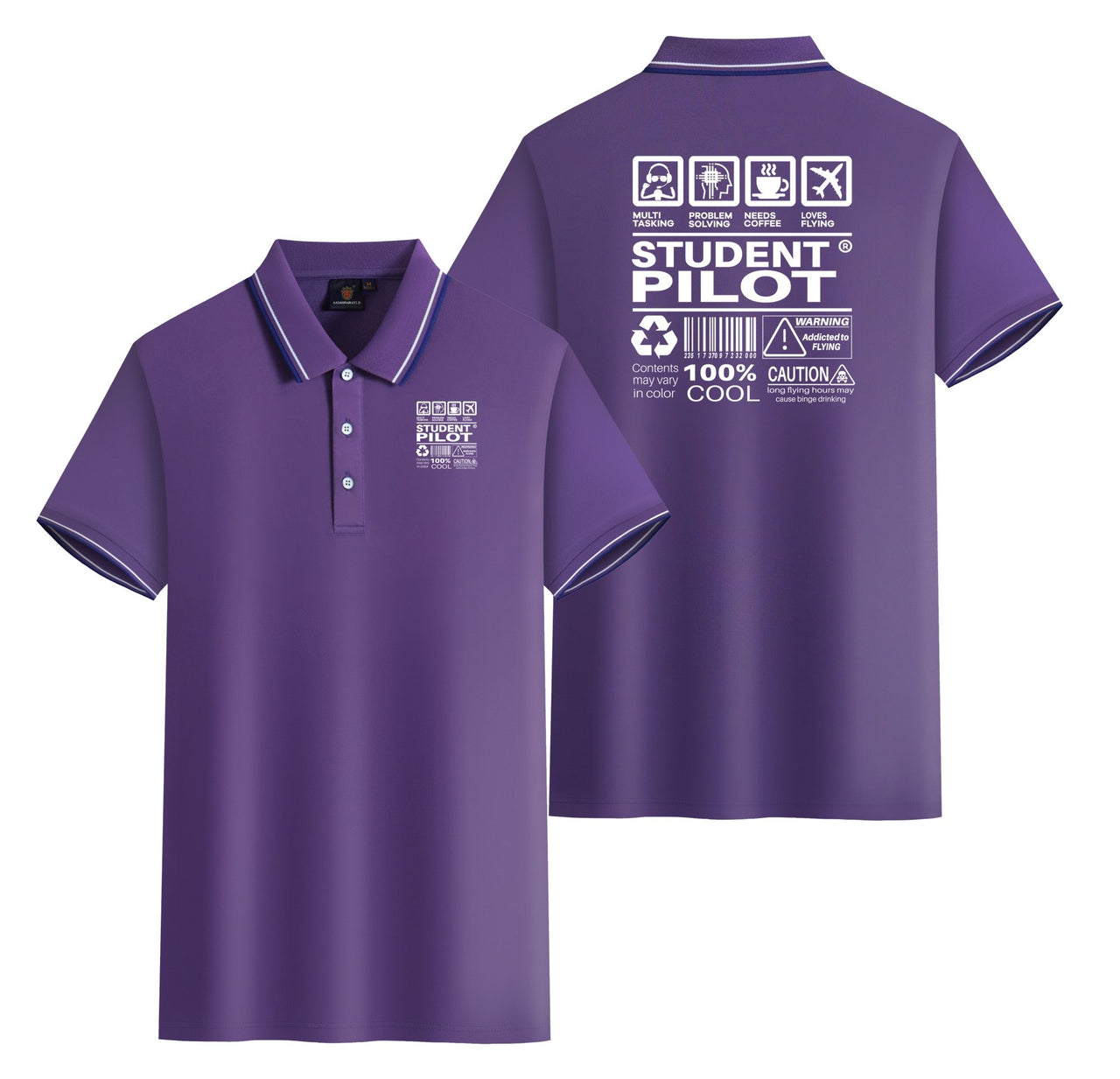 Student Pilot Label Designed Stylish Polo T-Shirts (Double-Side)