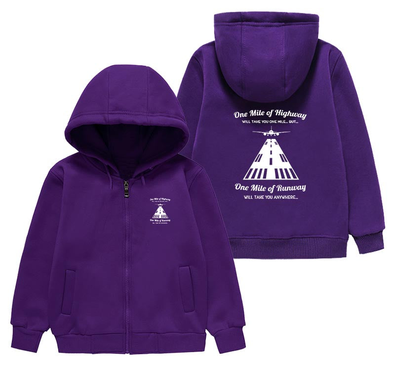 One Mile of Runway Will Take you Anywhere Designed "CHILDREN" Zipped Hoodies