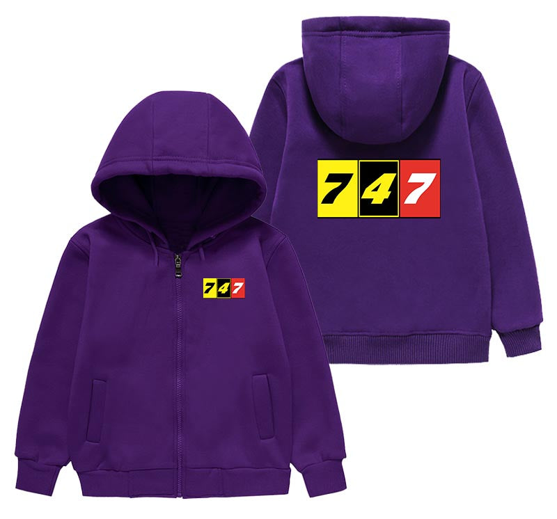 Flat Colourful 747 Designed "CHILDREN" Zipped Hoodies
