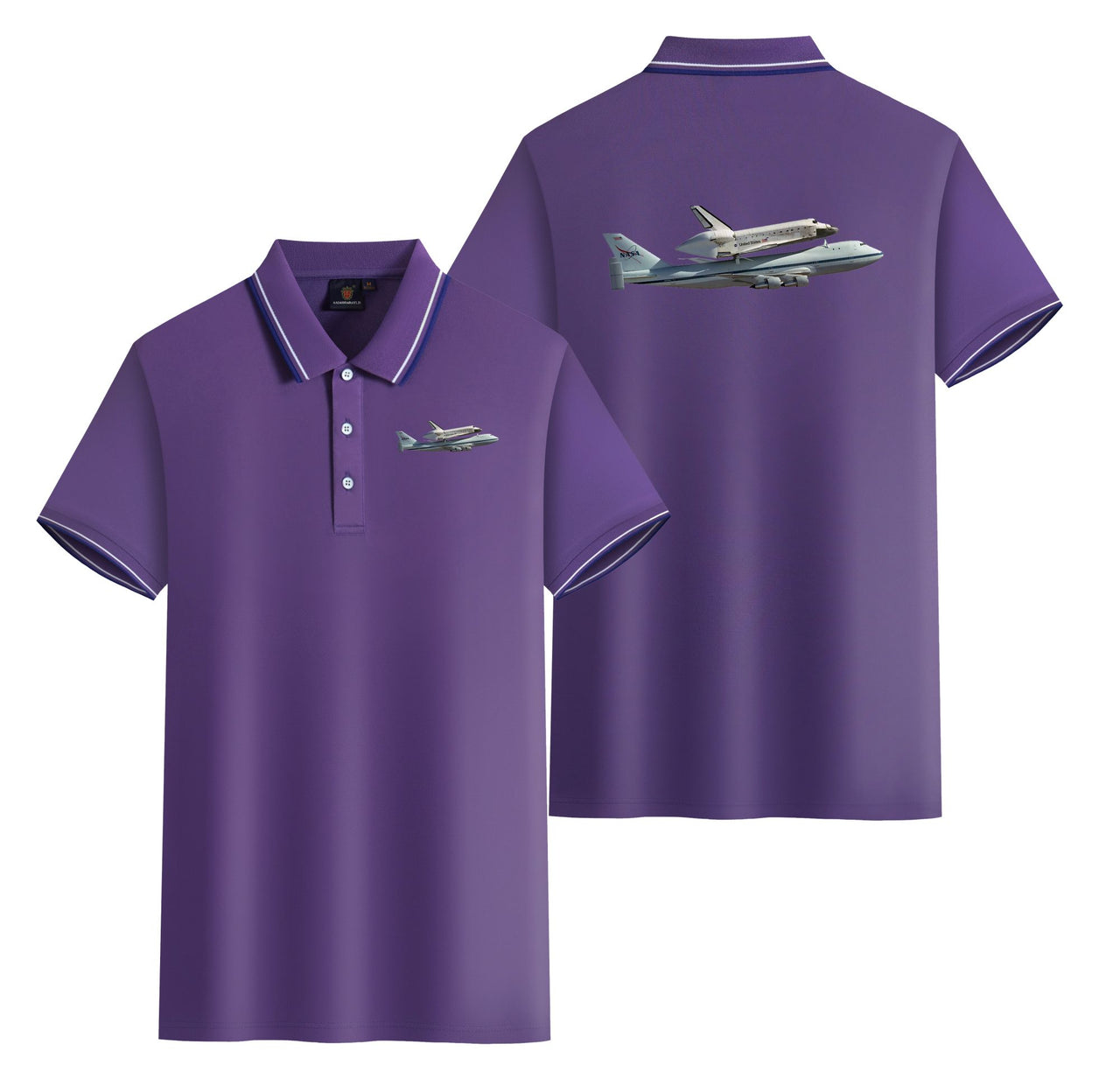 Space shuttle on 747 Designed Stylish Polo T-Shirts (Double-Side)