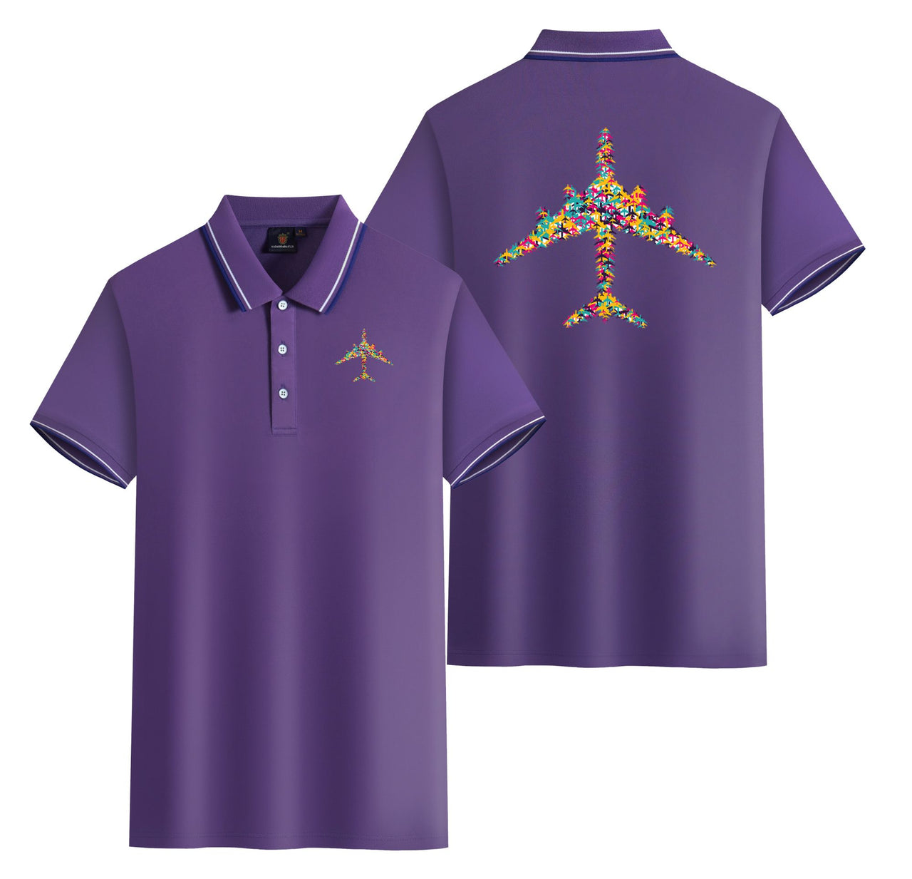 Colourful Airplane Designed Stylish Polo T-Shirts (Double-Side)