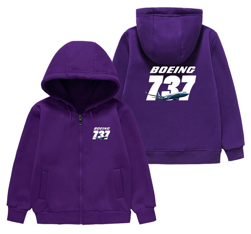 Super Boeing 737+Text Designed "CHILDREN" Zipped Hoodies