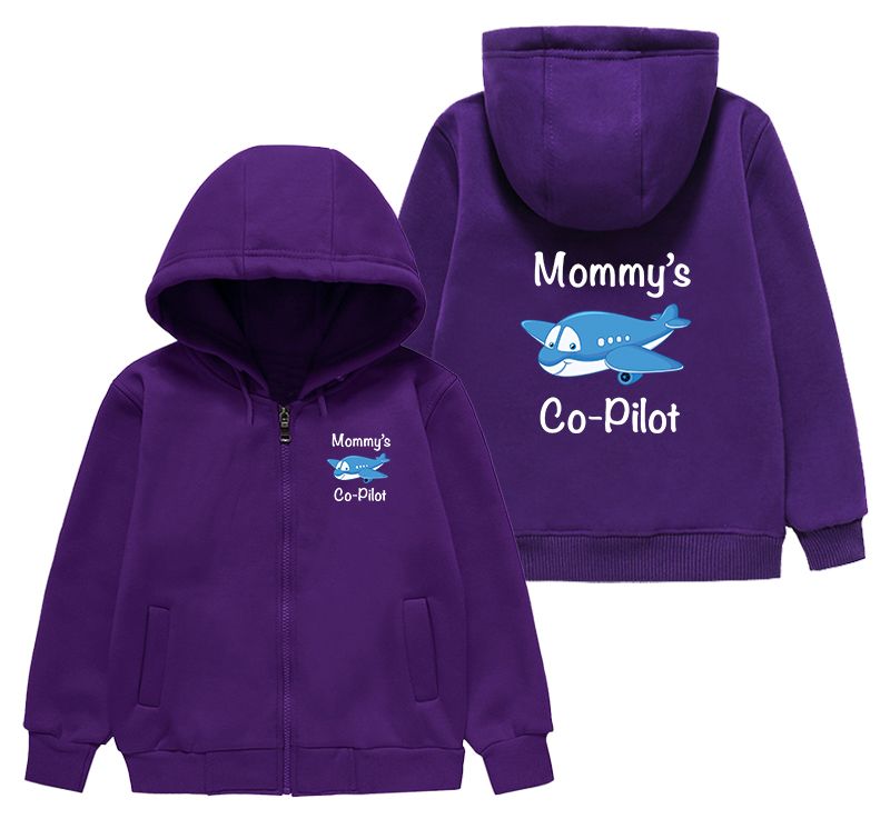 Mommy's Co-Pilot (Jet Airplane) Designed "CHILDREN" Zipped Hoodies