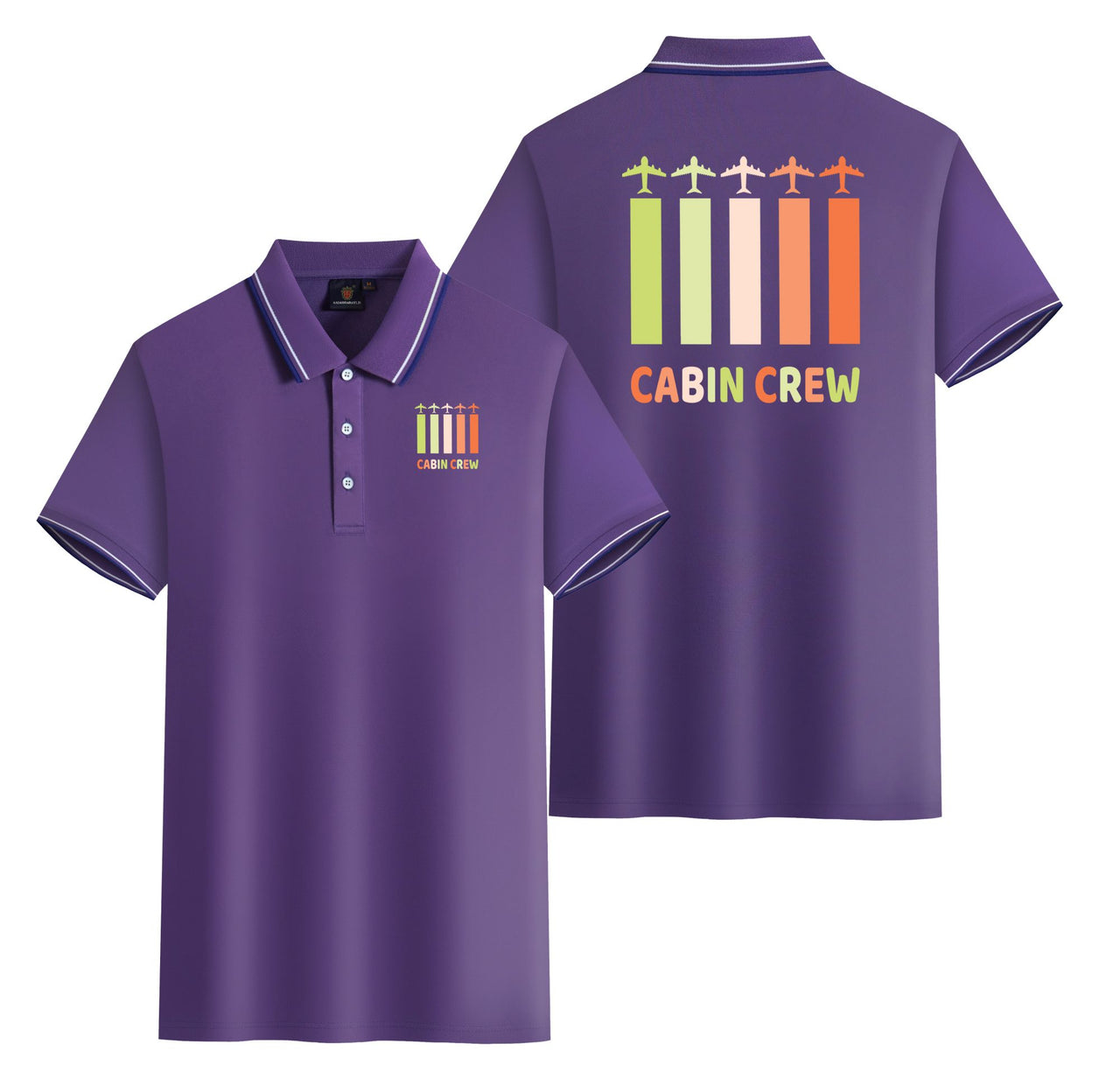 Colourful Cabin Crew Designed Stylish Polo T-Shirts (Double-Side)