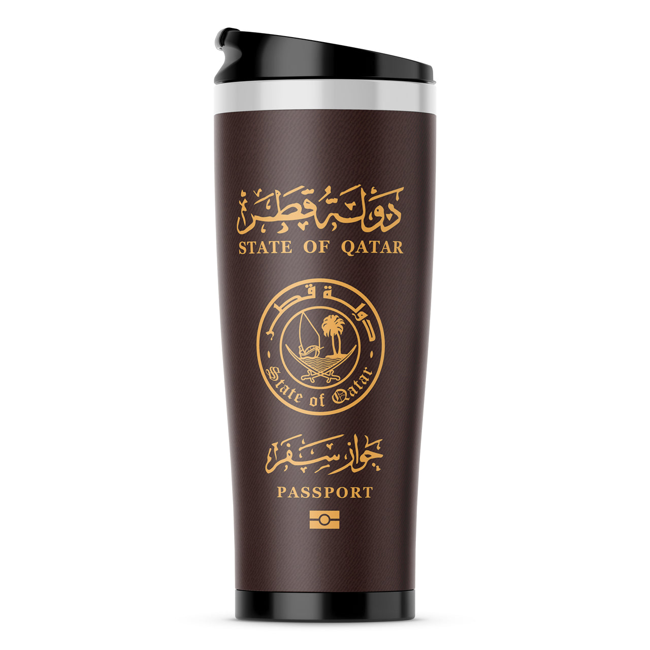 Qatar Passport Designed Stainless Steel Travel Mugs