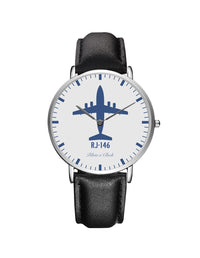Thumbnail for British Aerospace BAe RJ-146 Leather Strap Watches Pilot Eyes Store Silver & Black Leather Strap 