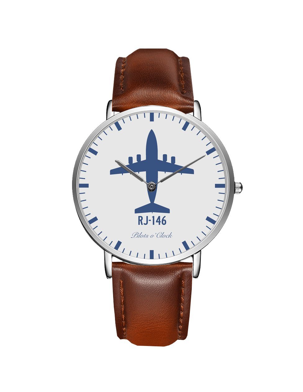 British Aerospace BAe RJ-146 Leather Strap Watches Pilot Eyes Store Silver & Brown Leather Strap 