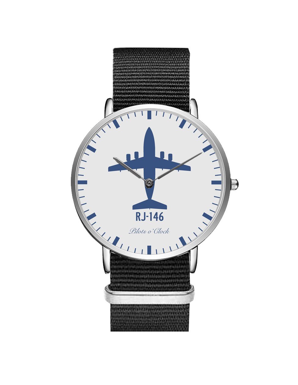 British Aerospace BAe RJ-146 Leather Strap Watches Pilot Eyes Store Silver & Black Nylon Strap 