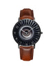 Real Jet Engine Printed Leather Strap Watches Aviation Shop Black & Brown Leather Strap 