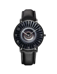 Thumbnail for Real Jet Engine Printed Leather Strap Watches Aviation Shop Black & Black Leather Strap 