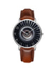 Real Jet Engine Printed Leather Strap Watches Aviation Shop Silver & Brown Leather Strap 