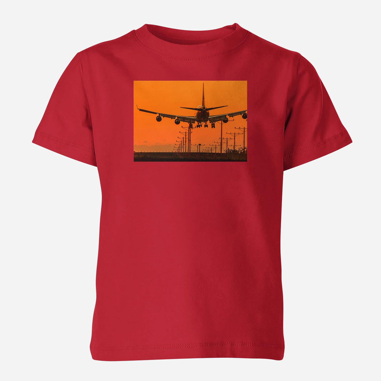 Close up to Boeing 747 Landing at Sunset Designed Children T-Shirts
