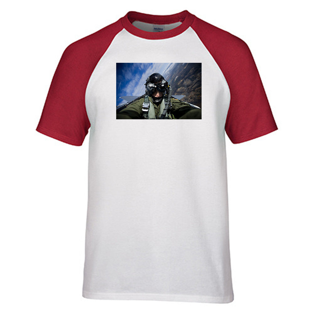 Amazing Military Pilot Selfie Designed Raglan T-Shirts