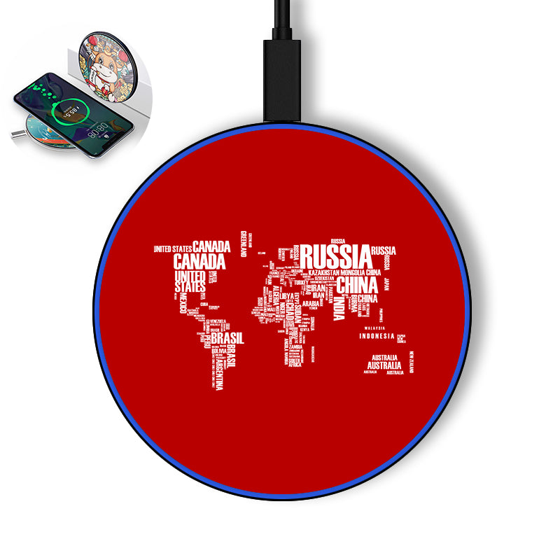 World Map (Text) Designed Wireless Chargers