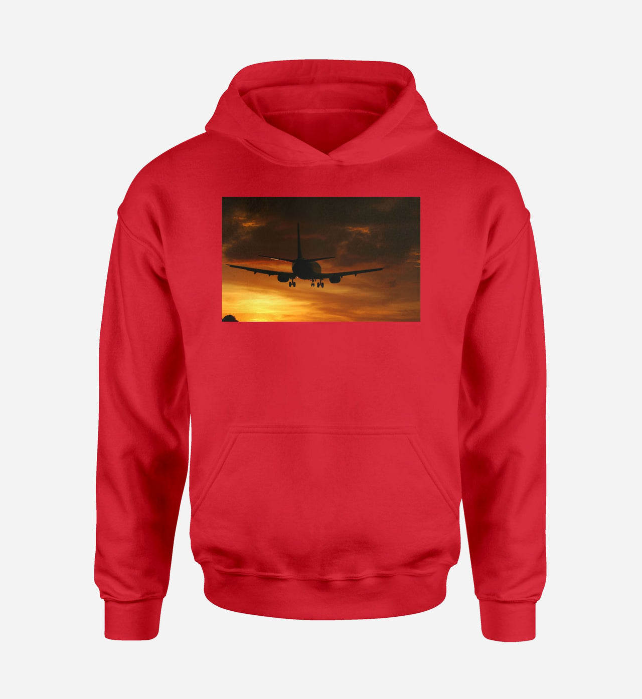 Beautiful Aircraft Landing at Sunset Designed Hoodies