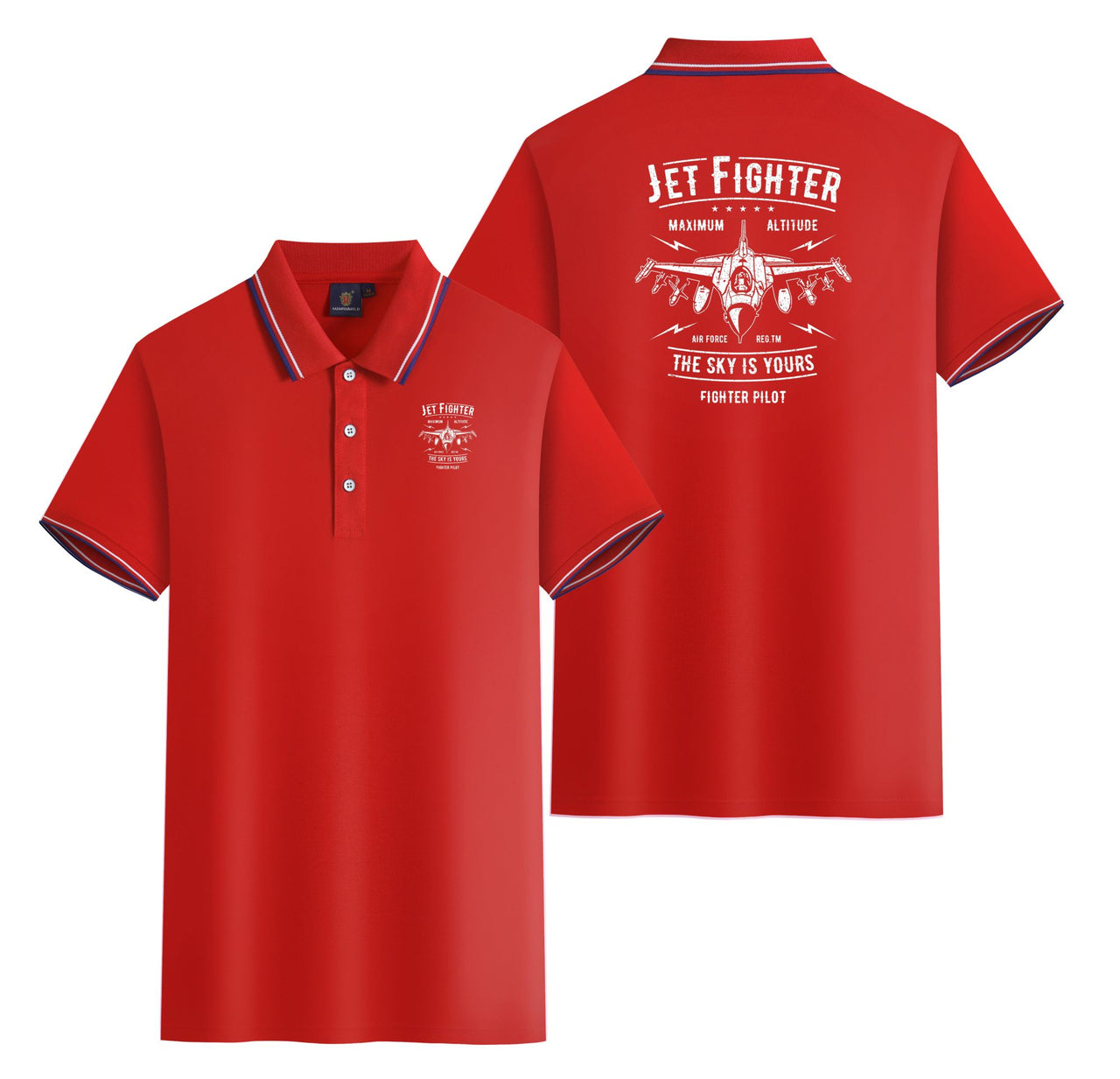 Jet Fighter - The Sky is Yours Designed Stylish Polo T-Shirts (Double-Side)