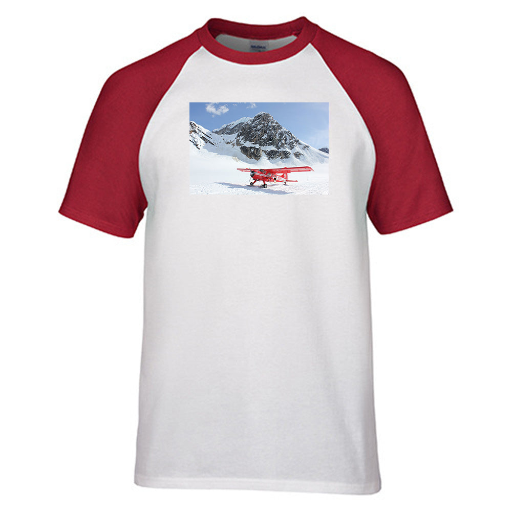 Amazing Snow Airplane Designed Raglan T-Shirts