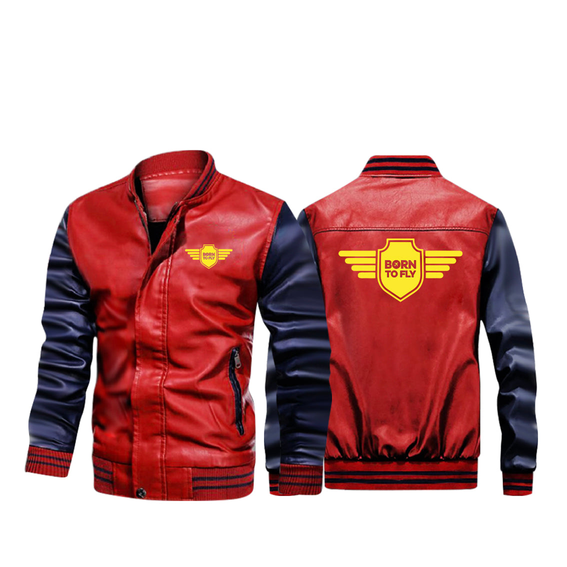 Born To Fly & Badge Designed Stylish Leather Bomber Jackets