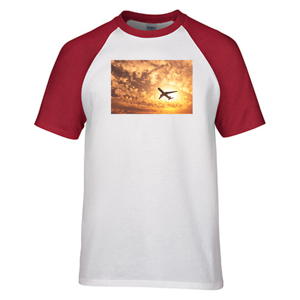 Plane Passing By Designed Raglan T-Shirts