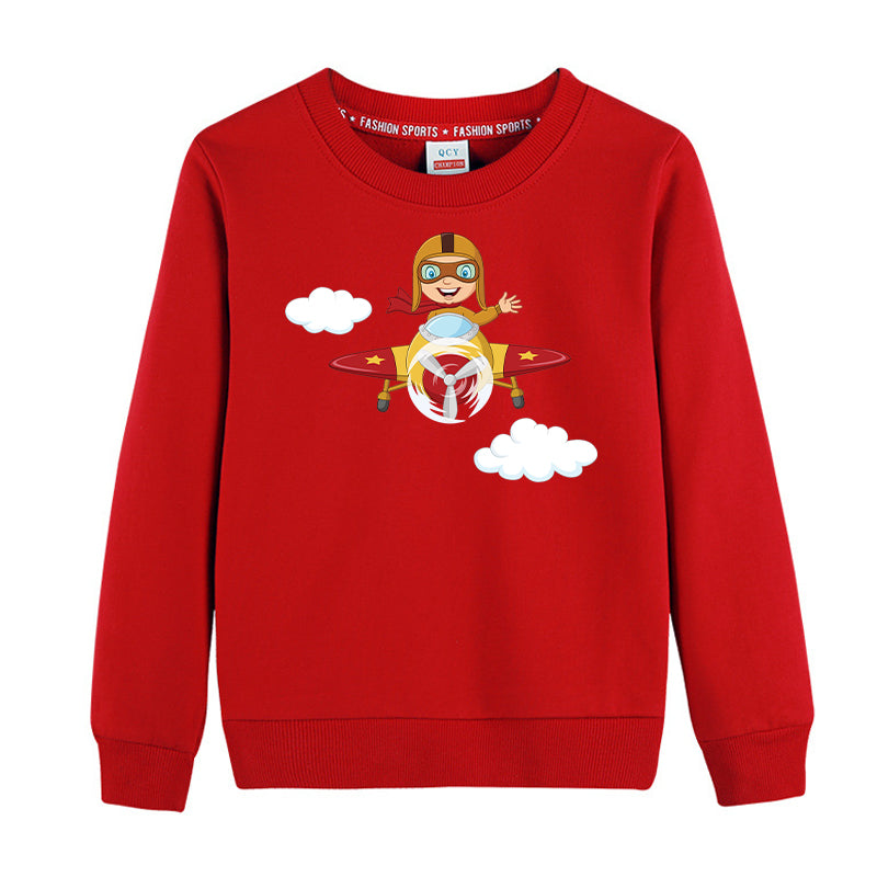 Cartoon Little Boy Operating Plane (Edition 2) Designed "CHILDREN" Sweatshirts