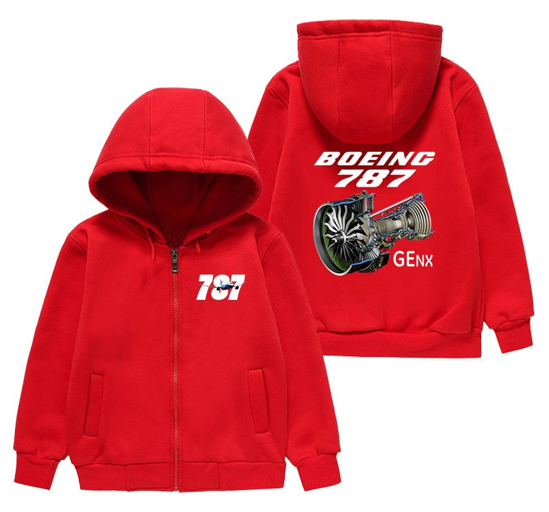 Boeing 787 & GENX Engine Designed "CHILDREN" Zipped Hoodies