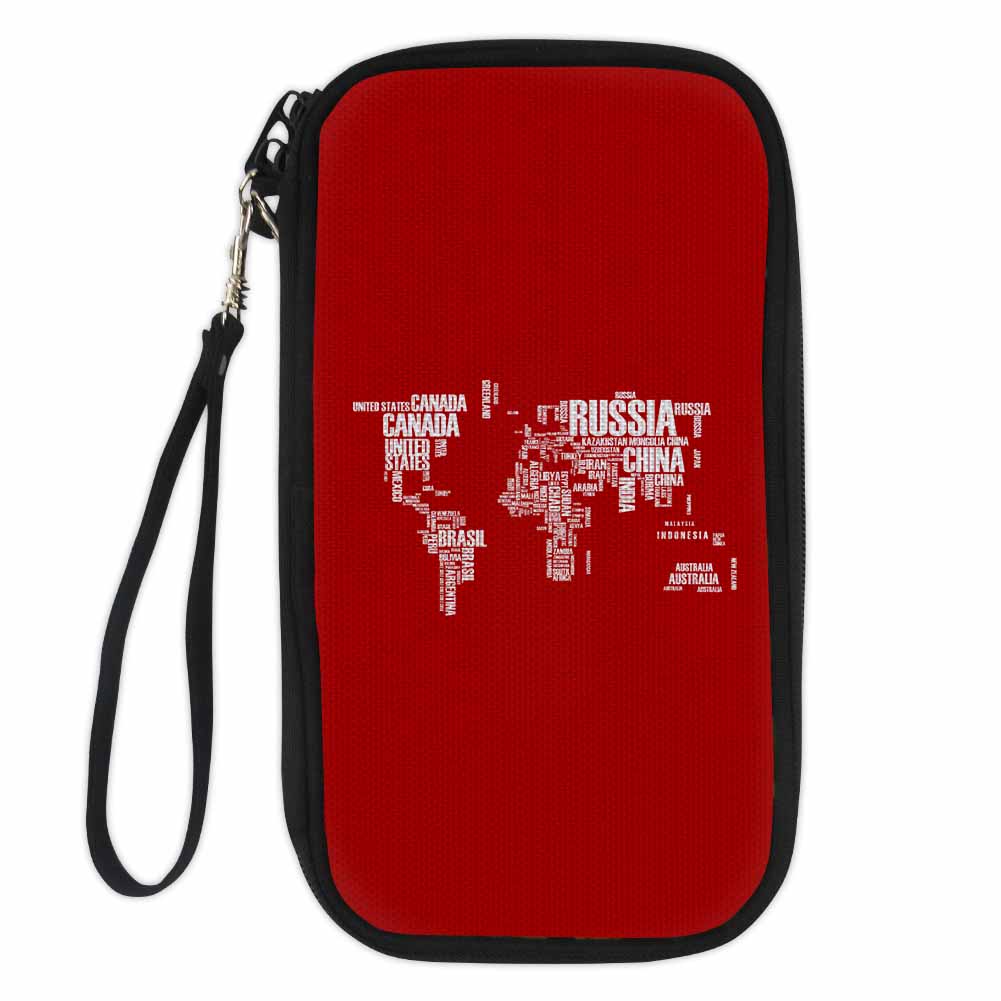 World Map (Text) Designed Travel Cases & Wallets