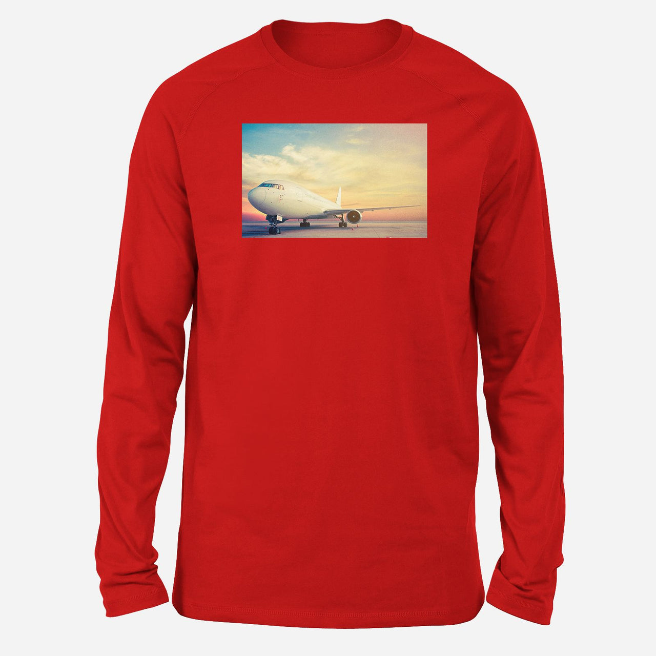 Parked Aircraft During Sunset Designed Long-Sleeve T-Shirts