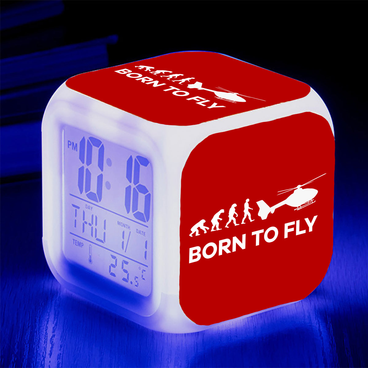 Born To Fly Helicopter Designed "7 Colour" Digital Alarm Clock