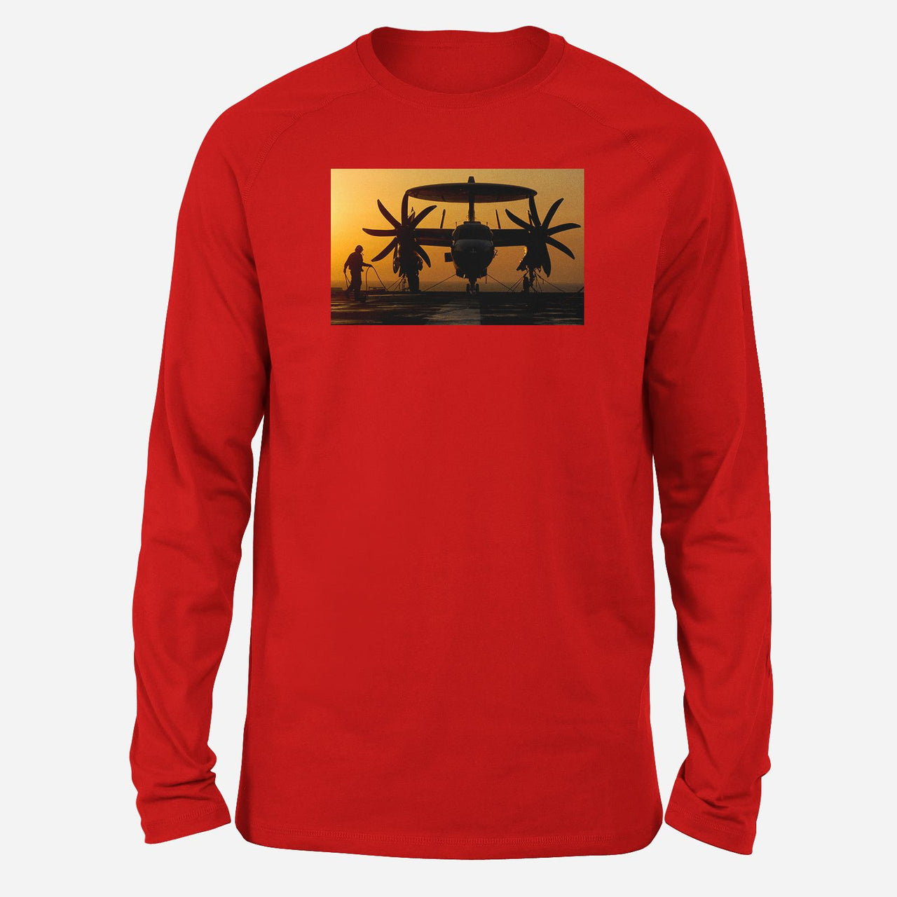 Military Plane at Sunset Designed Long-Sleeve T-Shirts