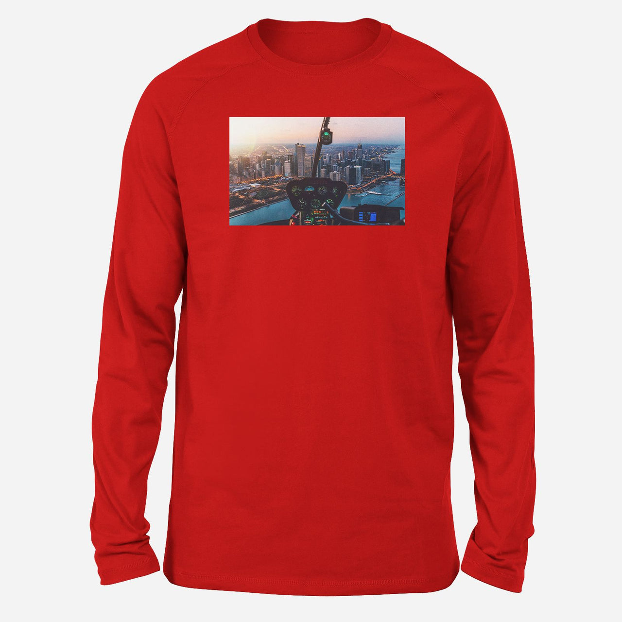 Amazing City View from Helicopter Cockpit Designed Long-Sleeve T-Shirts